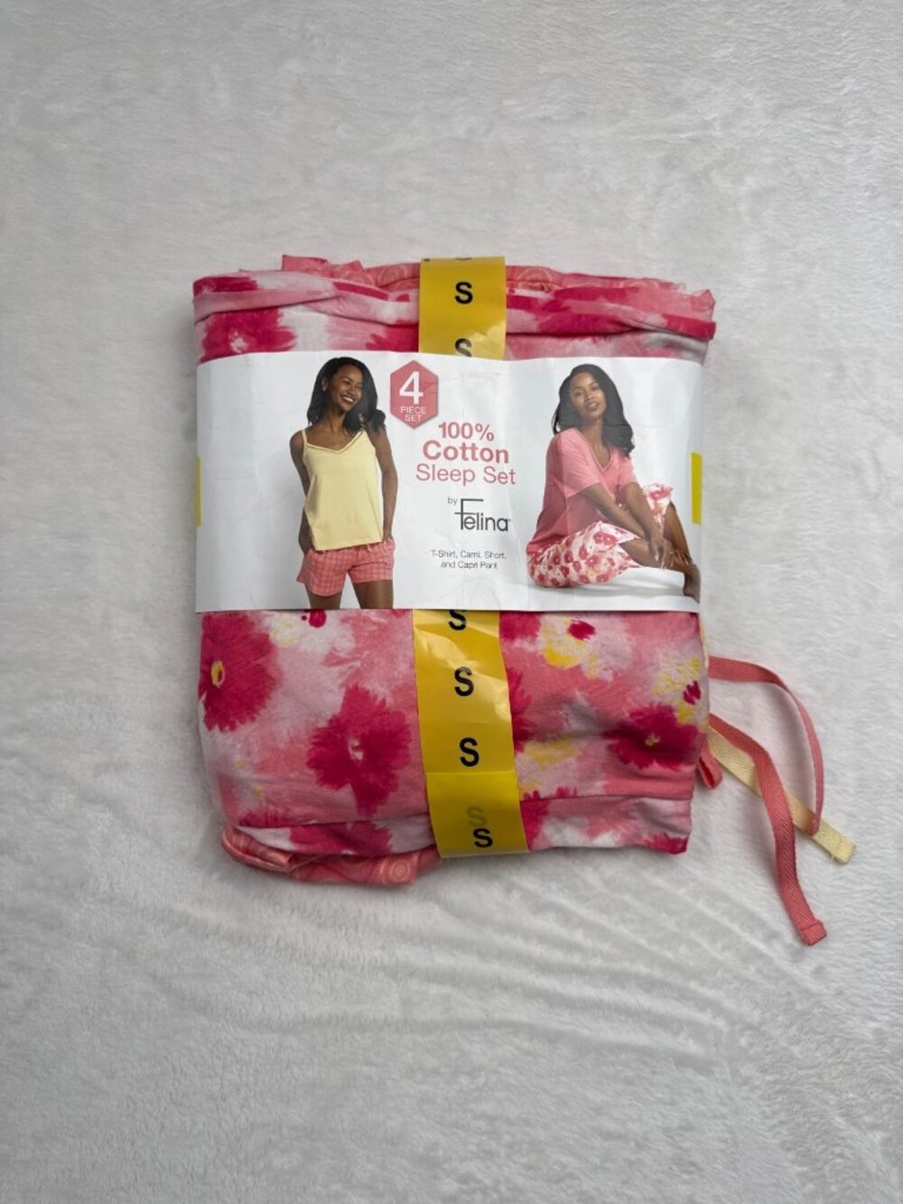 Felina 3-Piece Cotton Sleepwear Set - Small - Floral Pink & Yellow